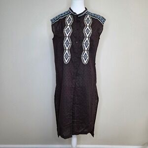 Double D Ranch Womens Brown Embroidered Sleeveless Cotton Tunic Medium